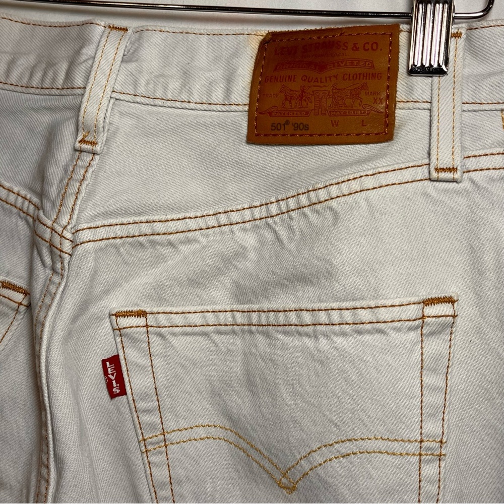 Levi’s Premium 501 White Wash Jeans 25x30 Straight Leg Big E Vintage 90s Denim - Picture 7 of 13